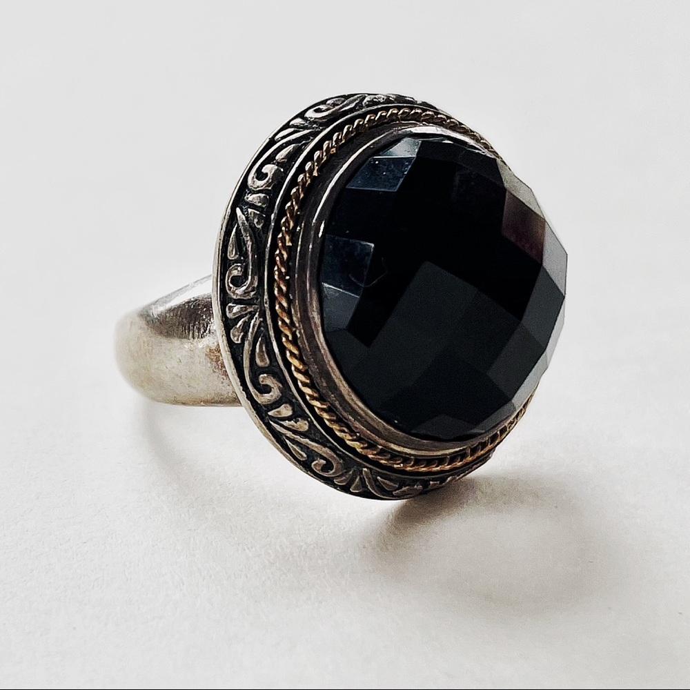 Effy 925 Silver and Black Ring "Chunky Balissima" With 18k Gold Border - Picture 3 of 4
